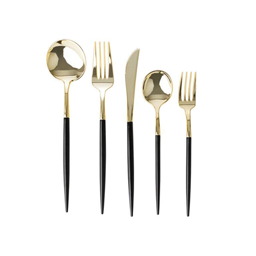 PS Disposable Gold-Plated Boxed Party Takeaway Heavy Weight Plastic Cutlery Set Fork Spoon Knife